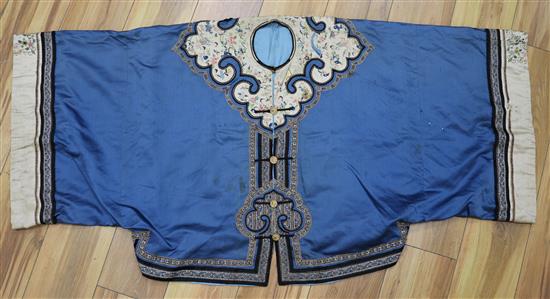 A Chinese embroidered silk butterfly robe, width 50.5in.